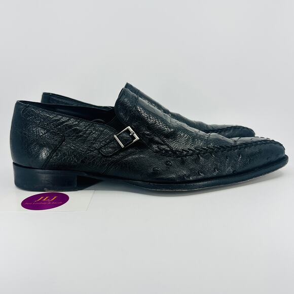 Mezlan Platinum Men's Ostrich Quill Black Exotic Buckle Shoes Size 9.5 M